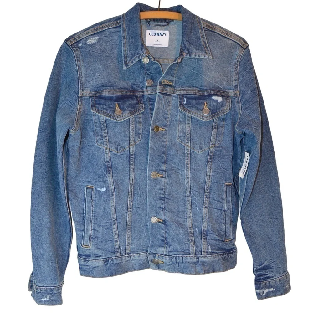 NWT Old Navy Distressed Medium Wash‎ Denim Jacket Built-In Flex, Small